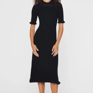 Club Monaco Elegant Black Mix Stitch Long Sleeve Dress